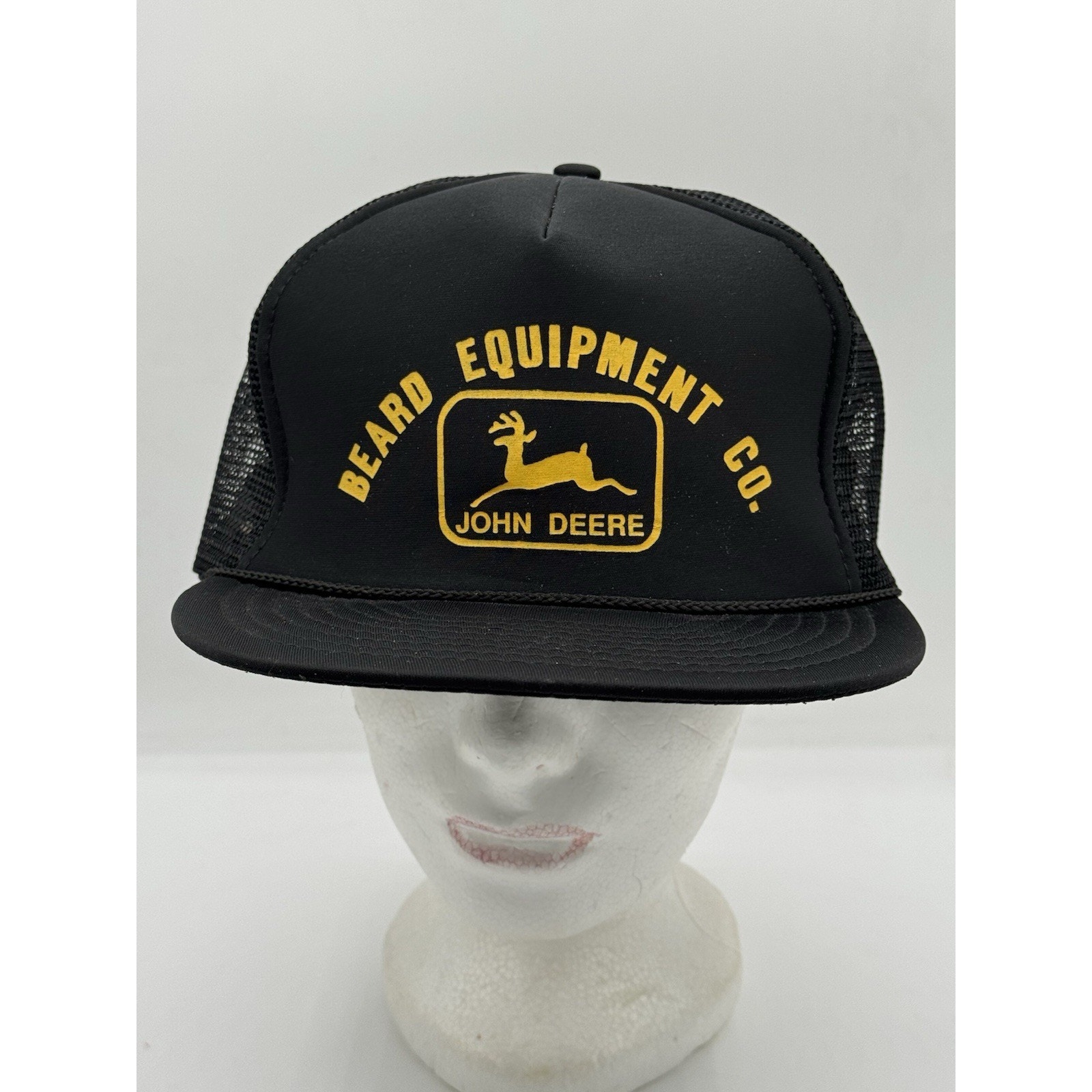 Vintage John Deere Beard Equipment Mesh Trucker Snapback Hat Black Nissin Farm